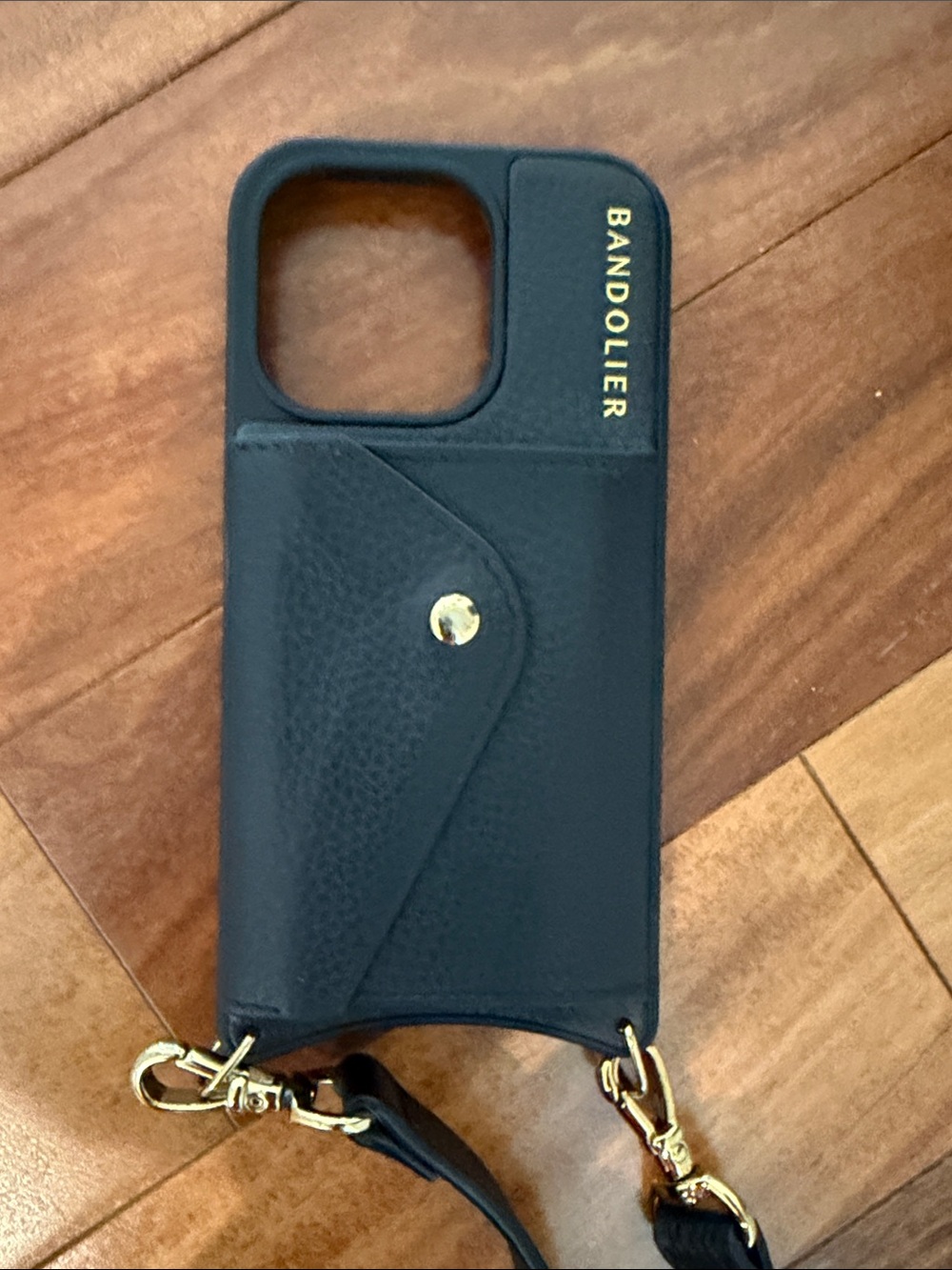 Bandolier Black Crossbody Phone Case Gold Hardware Card Pocket 14 PRO Hailey - Picture 4 of 8